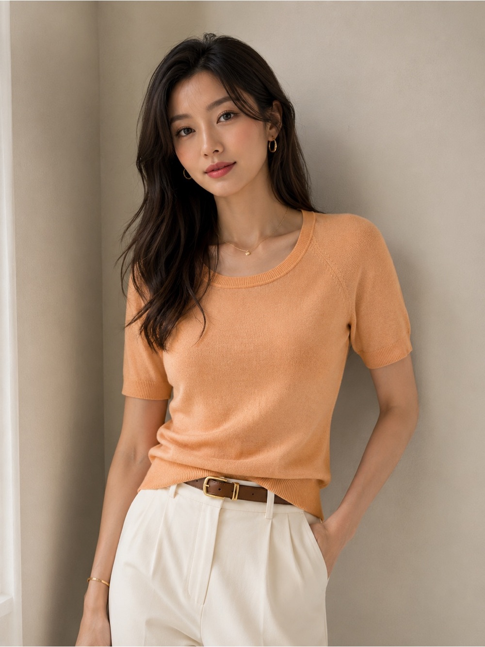 Talbots Pure Cashmere Peach Short Sleeve Sweater Top Size Medium